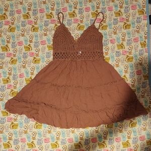 Brown Crochet Kids Dress